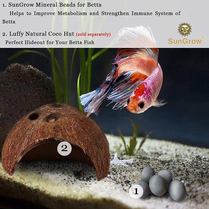 SunGrow Betta Balls, Water Conditioner with Over 30 Beneficial Elements for Tropical Fish, Freshwater Fish Tank pH Balance Decor, 0.3” Betta Fish Tank Accessories, 10 Pcs per Pack