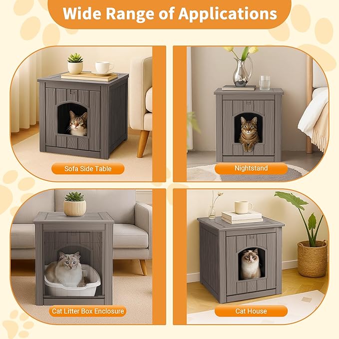 DRATO Outdoor Cat House -Weatherproof Resin Cat Houses for Outdoor Cats, Durable, Easy Assembly,cat igloo outdoor，Durable & Insulated Shelter for Garden, Patio, or Backyard（Grey，18.46*23.62*21.42）