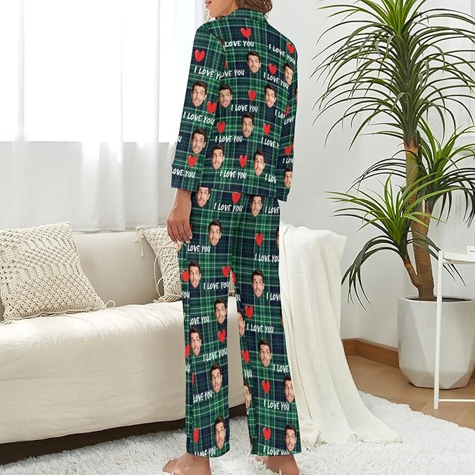 D-Story Personalized Pajamas with 1-8 Faces for Women Men, Custom Christmas Pjs, Pajamas Gifts For Family,Cat Mom,Dog Mom