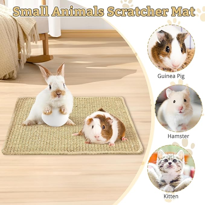 kathson Rabbit Scratching Pad 2 Pcs Natural Sisal Bunny Scratch Mat, Small Animals Nail Scratcher Guinea Pigs Grinding Claw Rug Pet Cage Flooring for Biting Sleeping Nesting (15.75 * 23.62 in)
