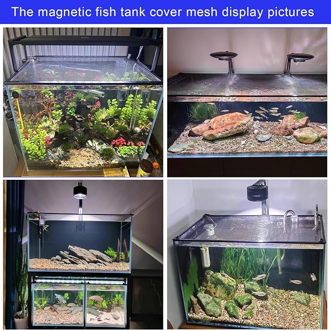 Magnetic Aquarium lid Fish Tank Hood top Cover Anti-Jumping net Cover mesh to Protect Fishs Jumping Out of Fishes Tank Hoods