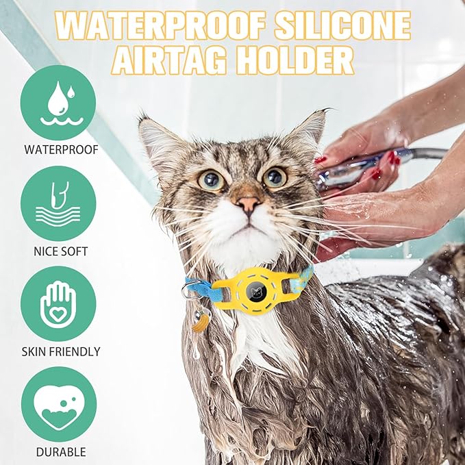 BINGPET AirTag Cat Collar with Bells, Upgraded Safety Elastic Cat Collar with Airtag Cat Collar Holder, Anti-Lost Cat Collars for Girl Boy Cats, Anti-Suffocation Kitty Puppy Collars