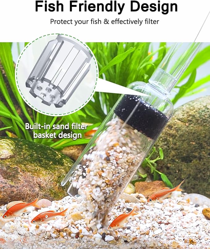 AQQA Aquarium Gravel Cleaner, 4-in-1 Upgrade Suction Power Manual Fish Tank Gravel Vacuum Cleaner Tools for Aquarium Water Changer with Water Flow Adjustment Use for Fish Tank Cleaning Gravel Sand