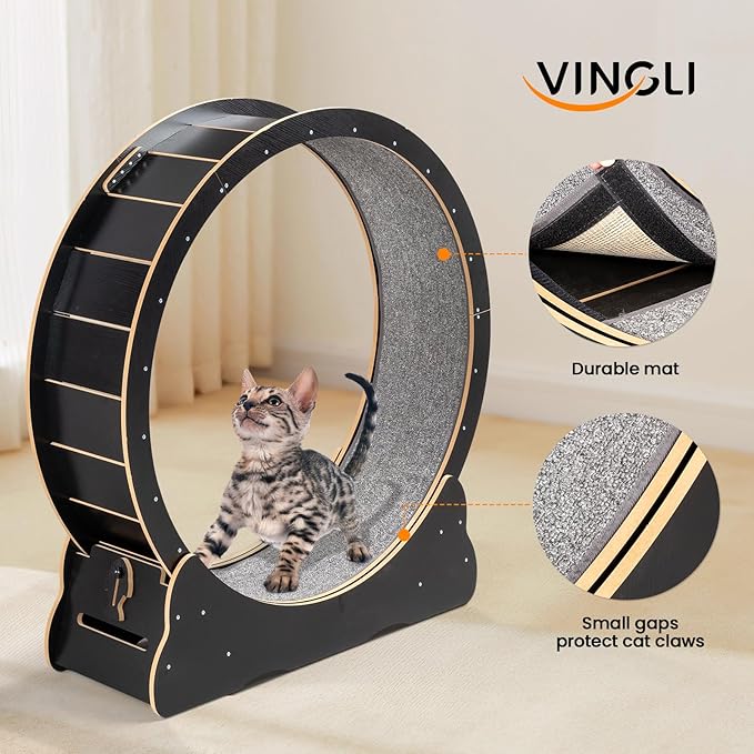 VINGLI Cat Wheel, Large Exercise Wheel for Indoor Cats, Silent Cat Running Wheel with Safety Lock, Black (39.4 inch)