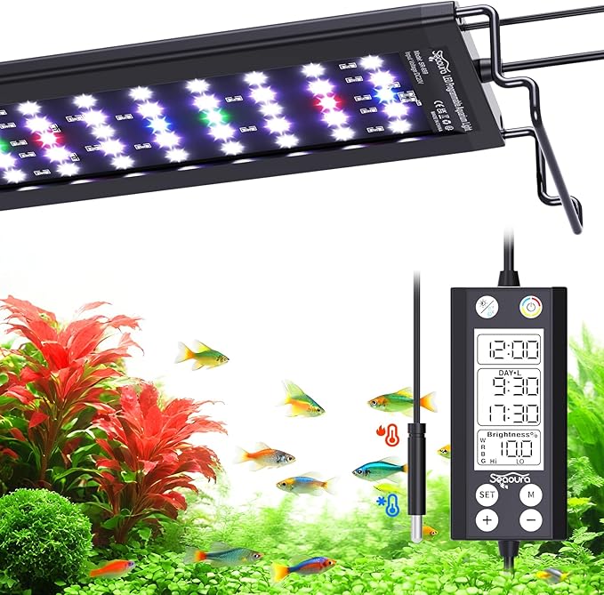 SEAOURA Aquarium Light for Fish Tanks, 24-30in Full Spectrum LED Lights with Temp Alarm, 3 Timers Auto On/Off with Memory Function, WRGB Custom, 20 Level Dimmable Brightness for Freshwater Plants