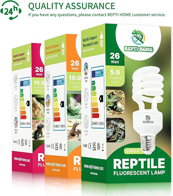 UVB Reptile Light 5.0, 26W Tropical and Sub-Tropical UVA UVB Bulb for Reptiles, Tropical Terrarium Compact Fluorescent Lamp, Reptile UVB Light Bulb for Chameleons, Iguanas, and Turtles