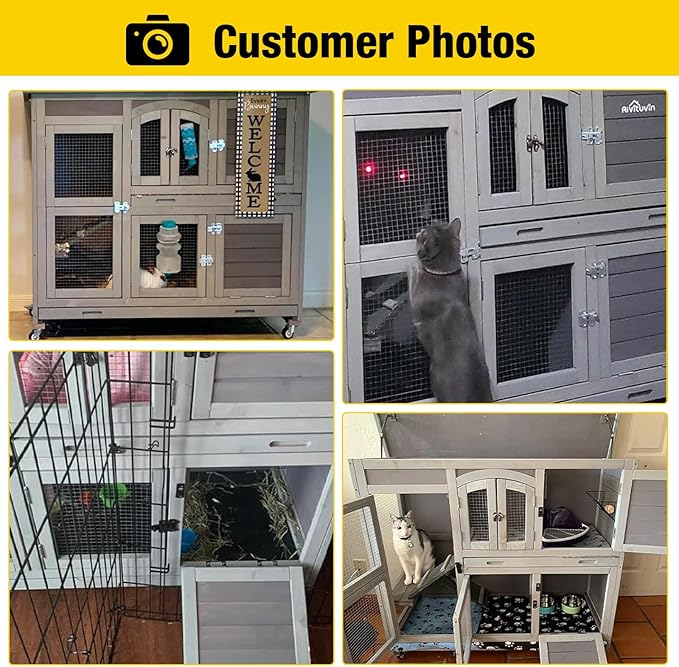 Aivituvin Two Story Rabbit Hutch Bunny Cage with Wheels, Indoor Outdoor Guinea Pig Cage with 2 Deep No Leak Tray