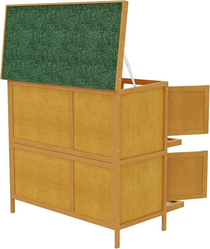 PawHut Wooden Bunny Rabbit Hutch, Small Animal Habitat with Ramp, Removable Tray & Weatherproof Roof, for Rabbits, Chickens, Ducks, Indoor/Outdoor, Yellow