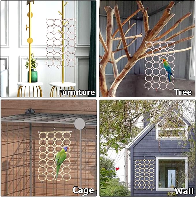 BNOSDM 3 Packs Bird Hemp Rope Net Swing Climbing Rope Net for Birds Parrot Ladder Macaw Hanging Hammock Activity Toy for Rats Parakeet Cockatiel Cockatoo Conure African Grey Budgie