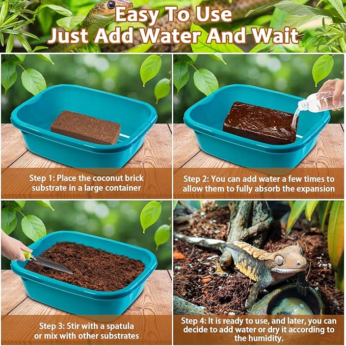 Riare 8 Pack Natural Coconut Fiber Substrate for Reptile- Premium Compressed Coconut Husk Terrarium Bedding for Reptile, Tortoise, Frogs, Snakes Hermit Crabs, Burrowing Animals