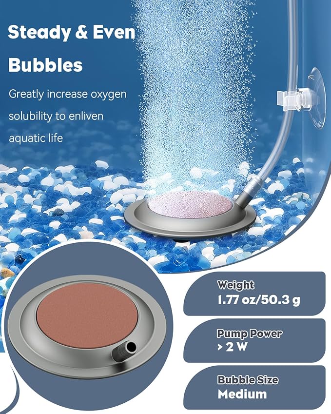 Pawfly Fish Tank Air Stone for Aquariums Fish Tanks & Buckets with Suction Cups, Aquarium Air Stone Bubbler Diffuser, 2.7 Inch, Pump and Tubing Not Included