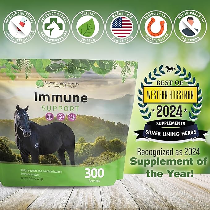 Silver Lining Herbs Immune Support for Horses – Natural Horse Supplements for Immune System, Stamina & Detox – Herbal Horse Health Formula – 5 lb (300 Servings)