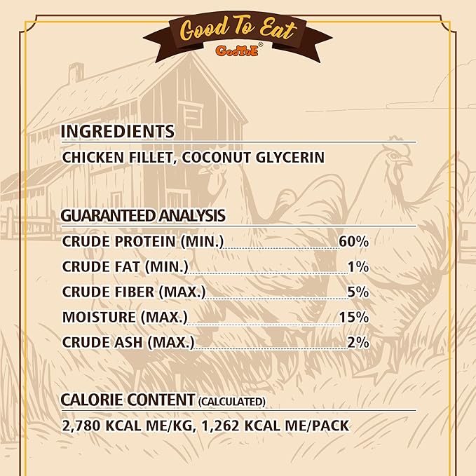 Gootoe Chicken Fillet Jerky Dog Treats 1 lb, All Natural, Grain-Free, High-Protein, Low Fat, Healthy & Easily Digestible