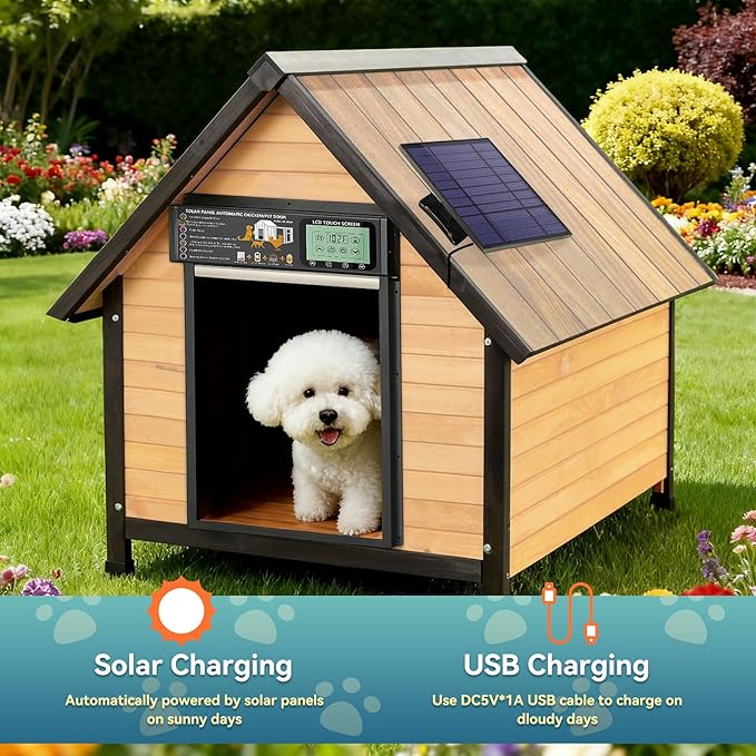 Large Size Automatic Dog Door Cat Door Solar - Powered Doggy Door Opener, Timer Modes for Safe and Convenient Dog/Cat Keeping with Radar Mode, Remote Control, Inner Door Dimensions 10" L×13.4" H