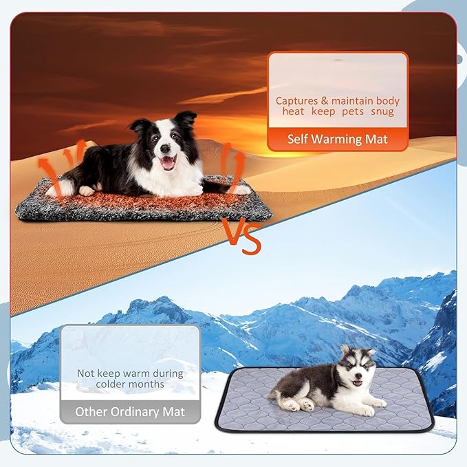 6 Pack Self Warming Cat Pads 19 x 28 Inch Self Heating Dog Cat Mats Extra Warm Thermal Pet Bed Washable Pet Crate Mat Blanket Removable Cover Non Slip for Indoor Outdoor (Grey)