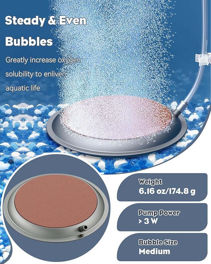 Pawfly 4.9 Inch Fish Tank Air Stone with Suction Cups, Air Stone Bubble Diffuser for Aquariums Fish Tanks & Buckets (Pump and Tubing Not Included)