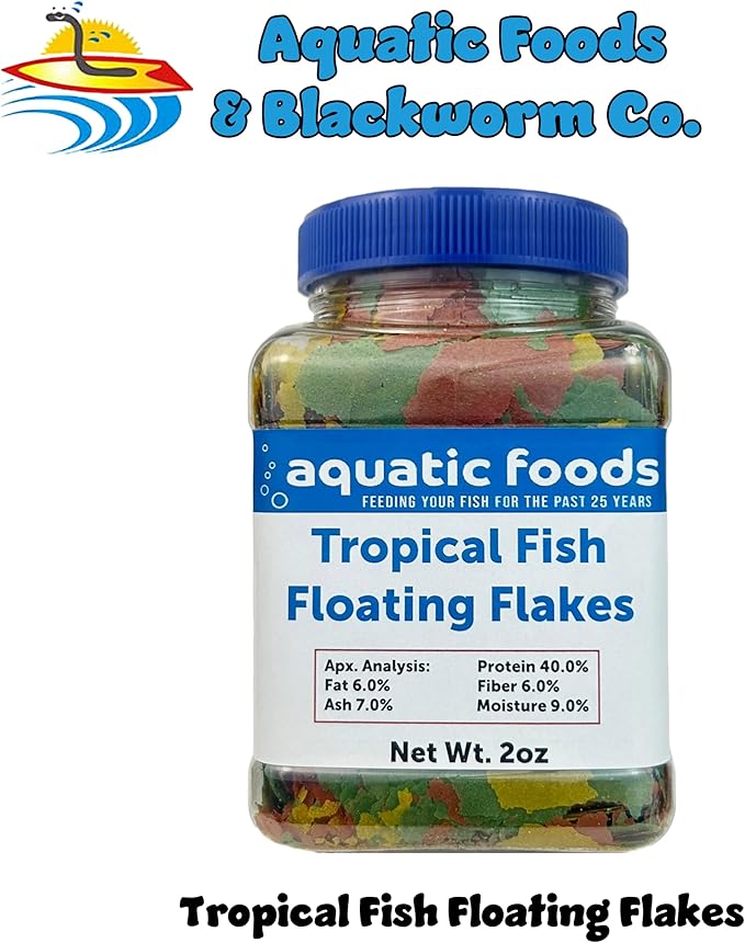 Aquatic Foods Inc. Premium Tropical Fish Flakes, Mix of Krill, Color Enhancing, Spirulina Flakes for Cichlids, Angels, Goldfish, All Tropical Fish Also Pellet Mix, Wafer Mix Included…2oz