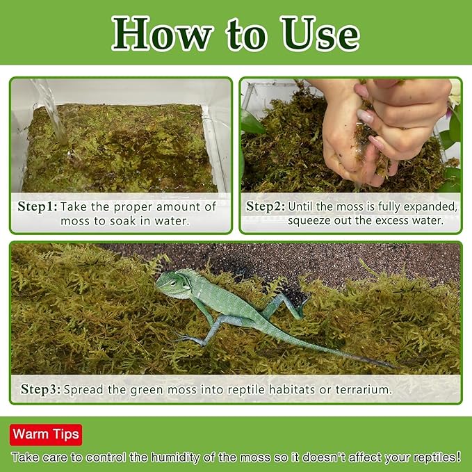 Halatool 1.1LB Natural Sphagnum Moss for Reptiles- 25QT Green Moss for Terrarium Plants Long Fiber Reptile Moss for Leopard Gecko Snake Hamsters Tortoises Frogs Lizards Salamanders