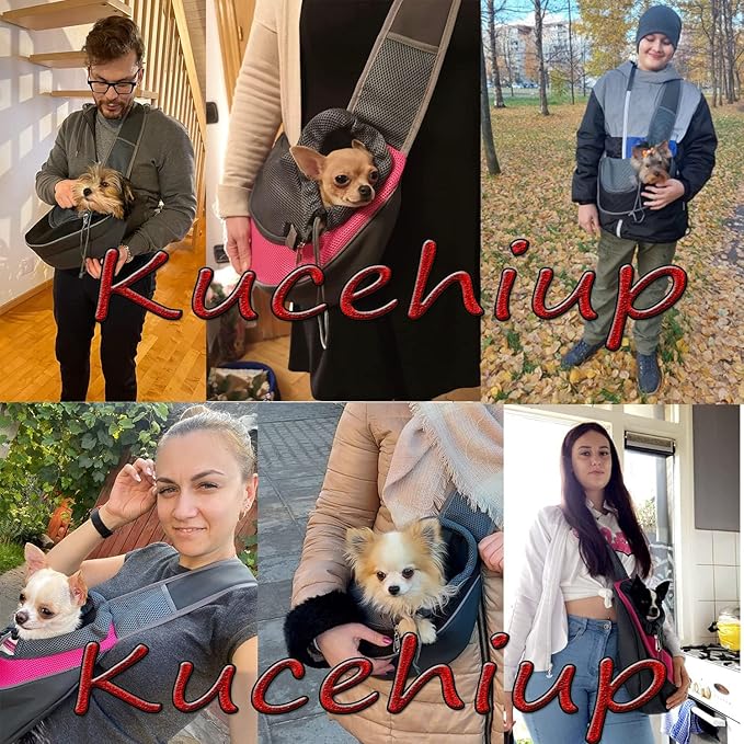 Kucehiup Pet Sling Carrier for Small Dogs Cats Breathable Mesh Travelling Hands-Free Puppy Backpack(Fits Approximately 3 lbs to 6 lb Pets)(Rose Red)