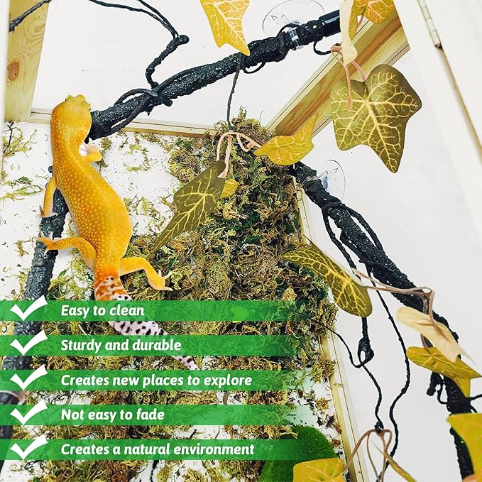 PINVNBY 2 PCS Snake Climbing Branch, Flexible Jungle Climbing Vine with Suction Cup Reptile Climb Tree Branches for Lizards, Chameleons, Snakes（ Orange）