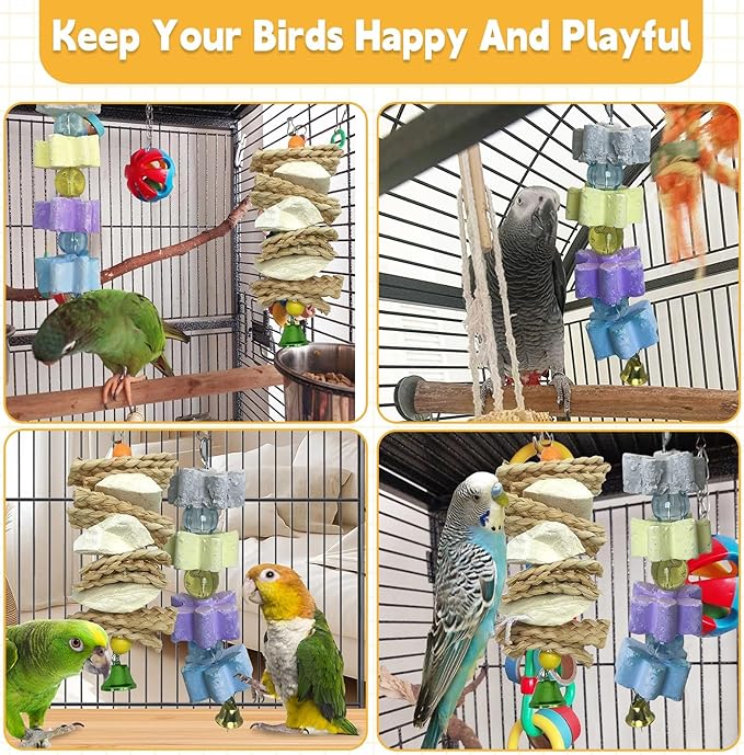 kathson 3 PCS Bird Toys, Parrot Toys, Parakeet Cuttlebone Beak Stone Mineral Lava Blocks Trimming Chew Toys for Conures Cockatiels Parrots Budgies and African Gray