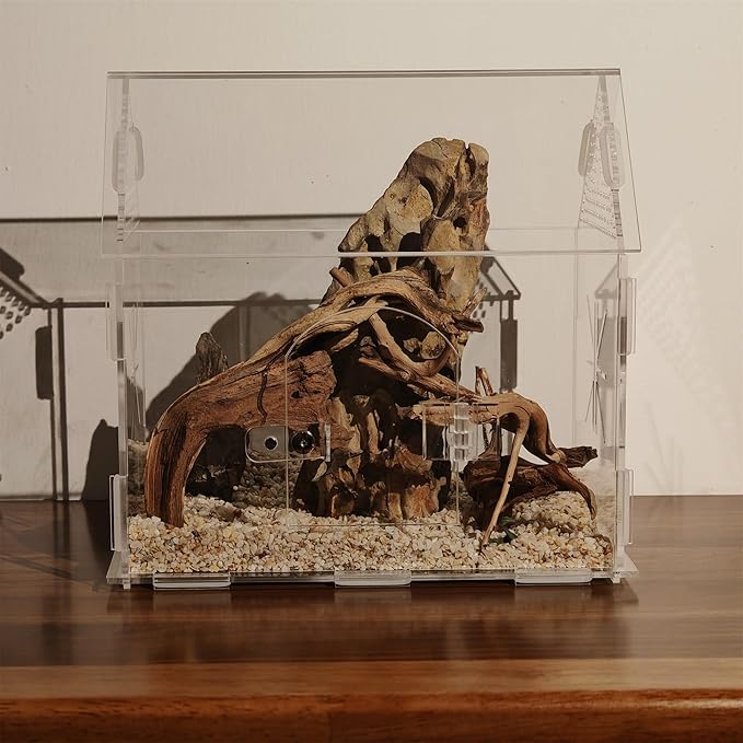 Jumping Spider Enclosure, Acrylic Terrarium for Praying Mantis, Small Tarantula Enclosure with Front Door, Versatile Reptile Habitat for Lizard, Snails, Gecko, Farmhouse Barn Shape 8.6"L*5.4"W*7.9"H