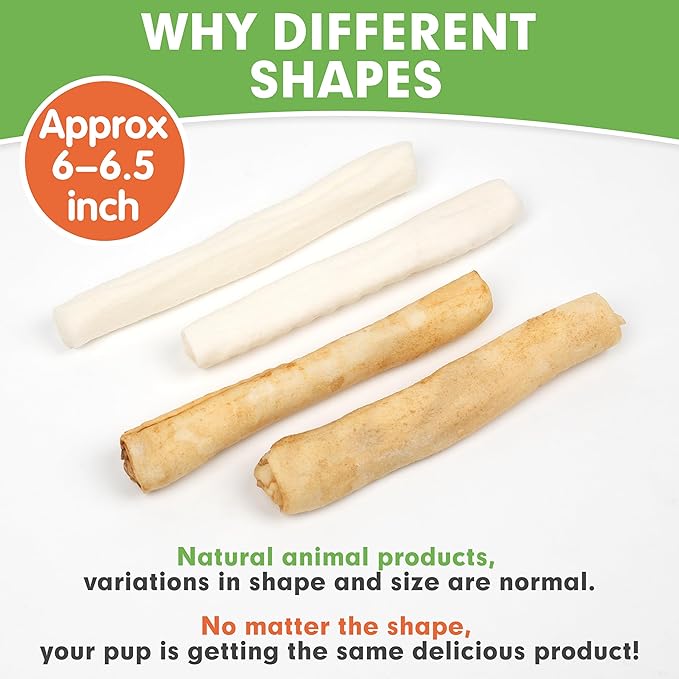 MON2SUN Dog Rawhide Rolls Twist Sticks 6.5 Inch Natural Flavor Rawhide Chews 18 Count for Puppy and Small Dogs