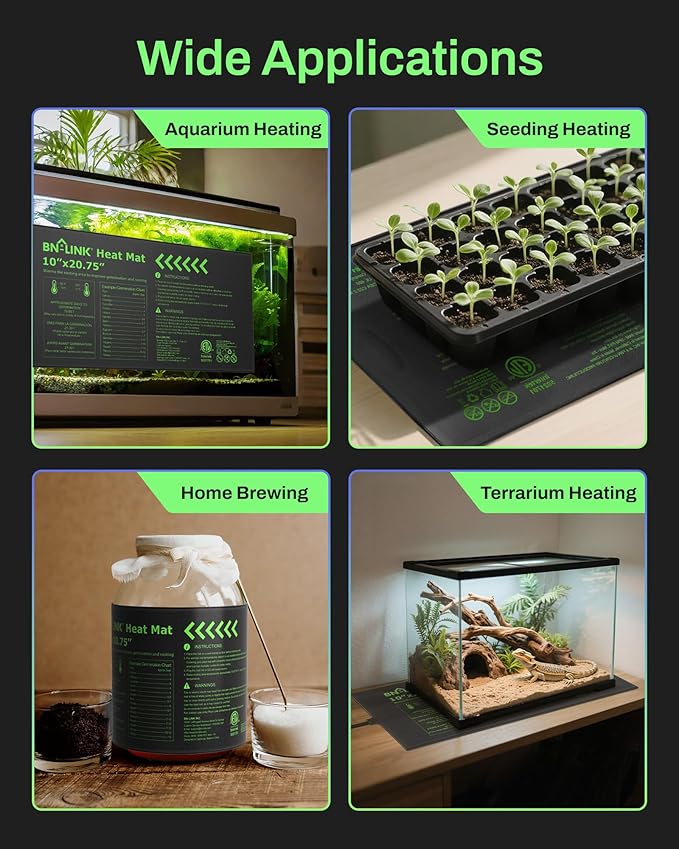 BN-LINK Seedling Heat Mat with Thermostat Controller Combo Set, 10" x 20.75" Plant Heating Mat for Seed Starting with Temperature Control for Indoor Growing, Plants Germination