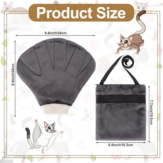 4 Pcs Sugar Glider Bonding Pouch & Mitt Sleeping Bag Small Animal Outdoor Breathable with Shoulder Strap Handling Gloves Bite Proof Calming for Sugar Gliders Hedgehogs Hamsters Pet