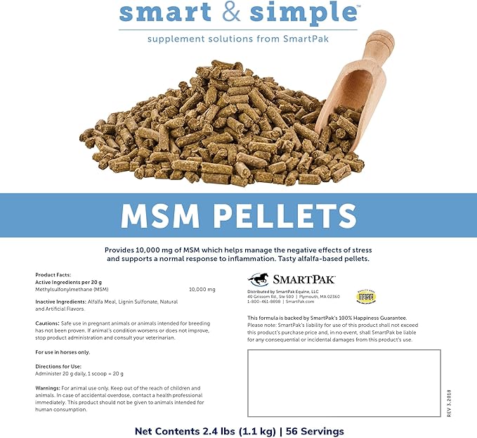 Smart & Simple MSM Pellets | Helps Manage Effects of Stress | Horse Supplement Aids in Cellular and Tissue Strengthening | 56 Servings | 2.4 lb Bucket