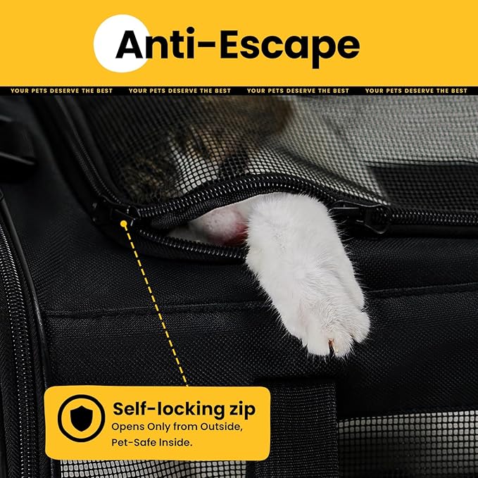 Cat Carrier Bag,Soft-Sided Pet Carriers for Dogs with 4-Sided Mesh,Airline Approved Cat Transport Carrier for Small&Medium Cats Kitten Puppy Up to 15Lb,Collapsible Cat Travel Carrier-M,Black