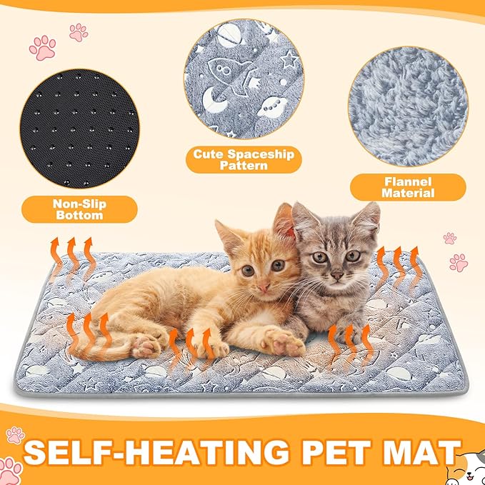 Riakrum 4 Pack Self Warming Cat Mat Heating Cat Bed 24" x 18" Thermal Dog Self Warming Pad Pet Heating Pad Non Slip Bottom Washable with Storage Bag for Indoor Outdoor Kitten Pet(28 x 45 Inches)