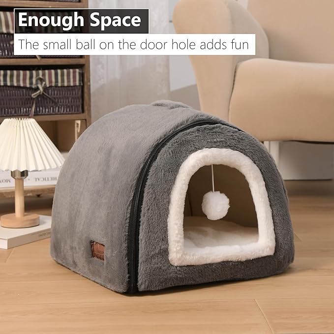 Cat Bed for Indoor Cats，Foldable cat cave，Anti-Slip & Water-Resistant Bottom，cat Houses for Indoor Cats or Small Dogs, Kitten Tent, Rabbit Bed (Dark Grey, L:(17.5"×16.9"×15.9"))