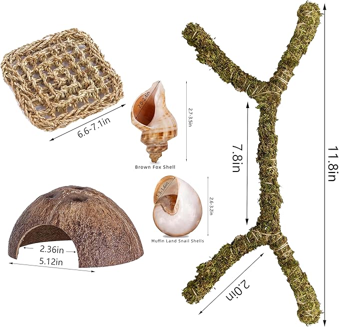 Hermit Crab Accessories, Natural Hermit Crab Toys Reptile Hammock,Coconut Shell Hideout Decor for Hermit Crabs Leopard Geckos, Crested, Tortoise, Snake (B-Group -6Pcs Hammock)