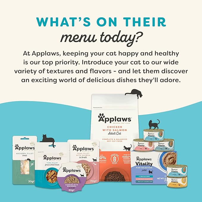 Applaws Vitality Wet Cat Food Paté, Natural Cat Food with Added Vitamins & Minerals, Grain-Free, Carrageenan Free, Tuna Fillet Recipe (24 Count, 2.47 oz Cans)