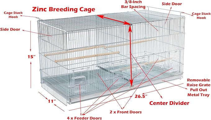 Combo: Galvanized Zinc Plated Stack & Lock Breeder Bird Flight Cage Breeding Nest Door Removable Divider with Rolling Stand (ADD ON 26.5"x11"x15"H-LOT-4, Galvanized Zinc Plated)