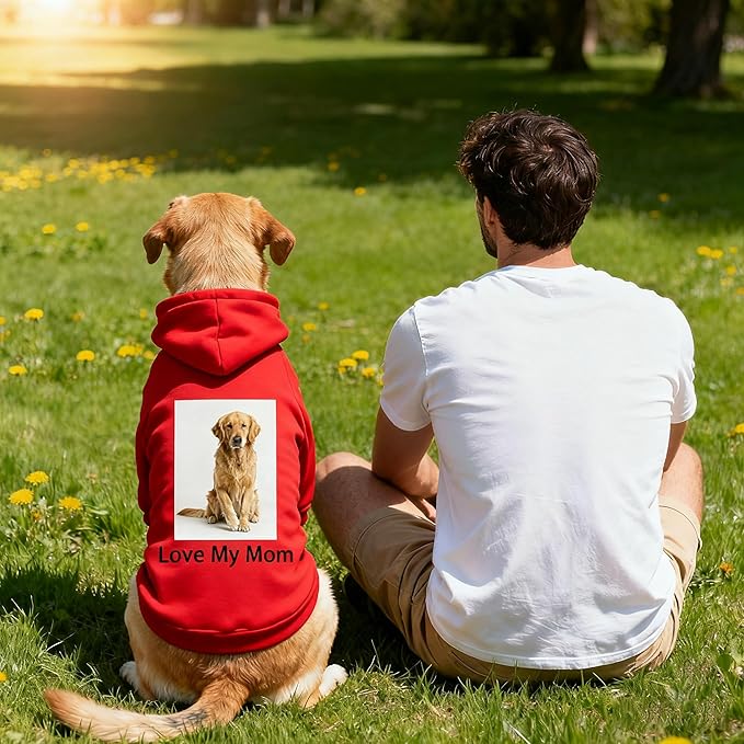 Custom Dog Hoodie, Personalized Sweatshirt with Photo Text Name Logo, Customized Hooded Sweater for Small Medium Large Dogs & Cats (Red, XXXXX-Large)