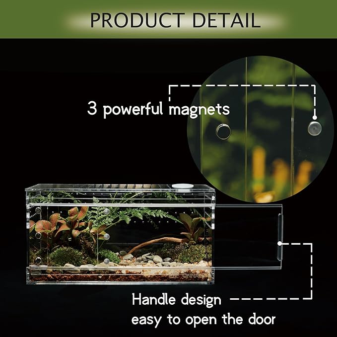 Acrylic Terrarium for Reptiles & Spiders – Small/Medium/Large Leak-Proof Enclosure (Horizontal/Vertical) | Ideal for Tarantulas, Jumping Spiders, Frogs & Geckos(Small Horizontal)