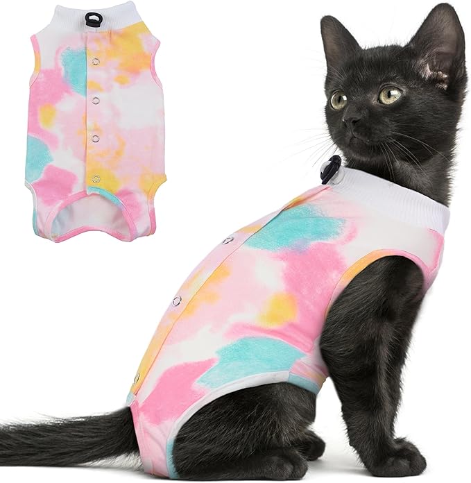 PUMYPOREITY Cat Recovery Suit for Female Surgery, Spay Alternative to Cone of Shame, Surgical Suit for Skin Diseases and Abdominal Wound, Pink, M