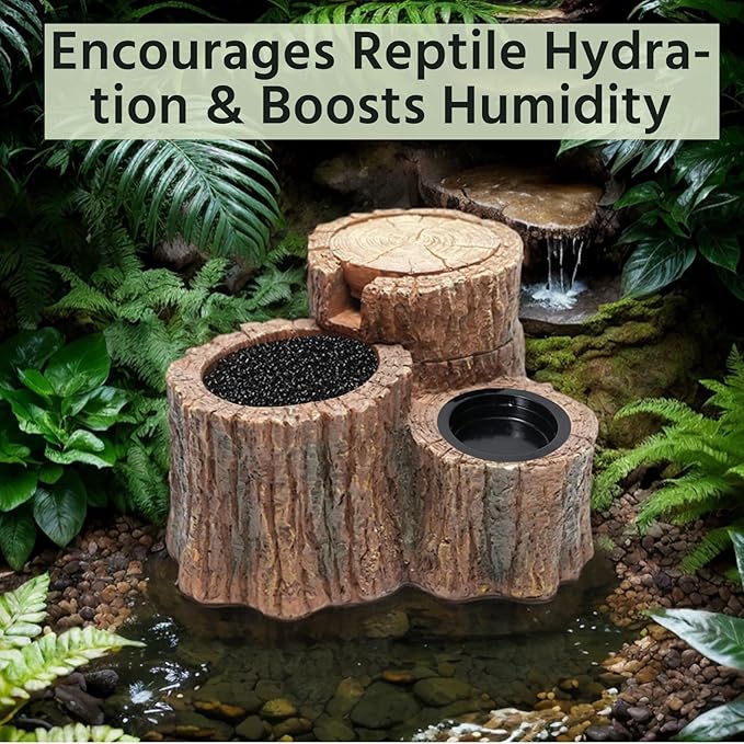 550ML Reptile Water Fountain with Food Dish – Terrarium Drinking Fountain for Bearded Dragon, Gecko, Chameleon, Lizard, Tree Frog & Turtle – Keeps Water Clear, Easy-to-Use Water Dispenser