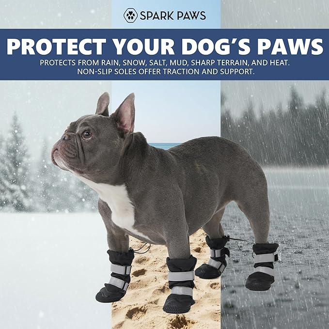 Spark Paws Dog Shoes, Waterproof Dog Boots for Medium to Large Dogs, Non Slip, Breathable Dog Booties and Paw Protectors - 4PCS Doggie Hiking Boots with Reflective Straps - Black, Size 5