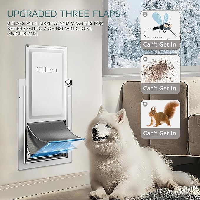 3-Flap Pet Door for Wall Dog Door for Wall Exterior, Large Doggie Door, All-Metal Frame, Metal Closing Panel and Telescoping Tunnel, Pets Up to100 Lb (Large Size)