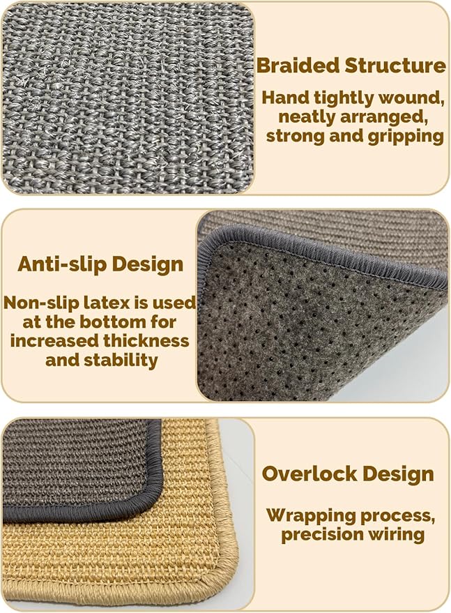 Rabbit Scratching Pad 2 Pack Natural Sisal Bunny Scratcher Mat Bunny Scratch Foot Pad Small Animal Grinding Claw Pad Rug for Guinea Pigs Chinchillas (Gray)