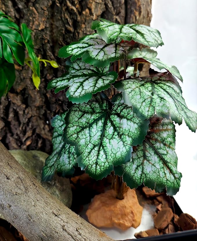 Woyrise Reptile Artificial Plants for Terrarium Decor, Amphibian Habitat Decorations Bearded Dragon Tank Accessories fit Crested Gecko Leopard Lizard Chameleon Snake Frog - Fake Green Heuchera
