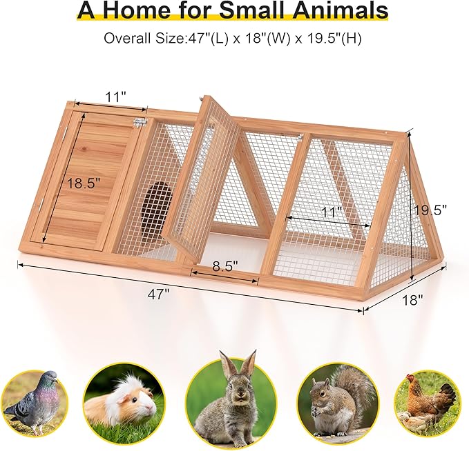 GOJOOASIS Chicken Coop for 2 Chickens Small Rabbit Hutch Quail Coop Wooden Bunny Cages Outdoor Chicken House w/Ventilating Wire (Wood)
