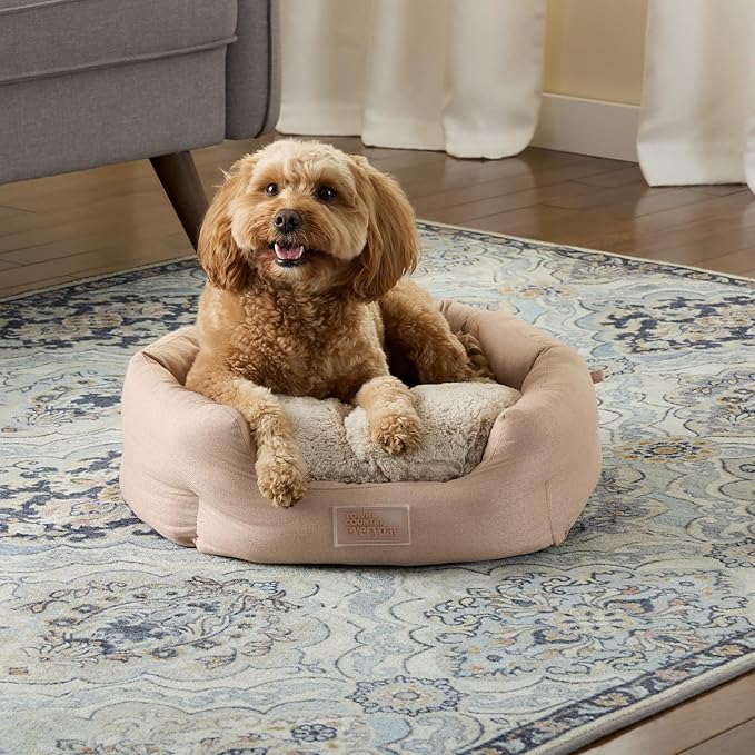 TOWN & COUNTRY EVERYDAY CuddleTown Faux Linen Comfy Cozy Cuddler Pet Bed, Supportive & Calming, Non-Slip Bottom, Machine Washable Cover, Warm Taupe, Small 22"x20"x7"