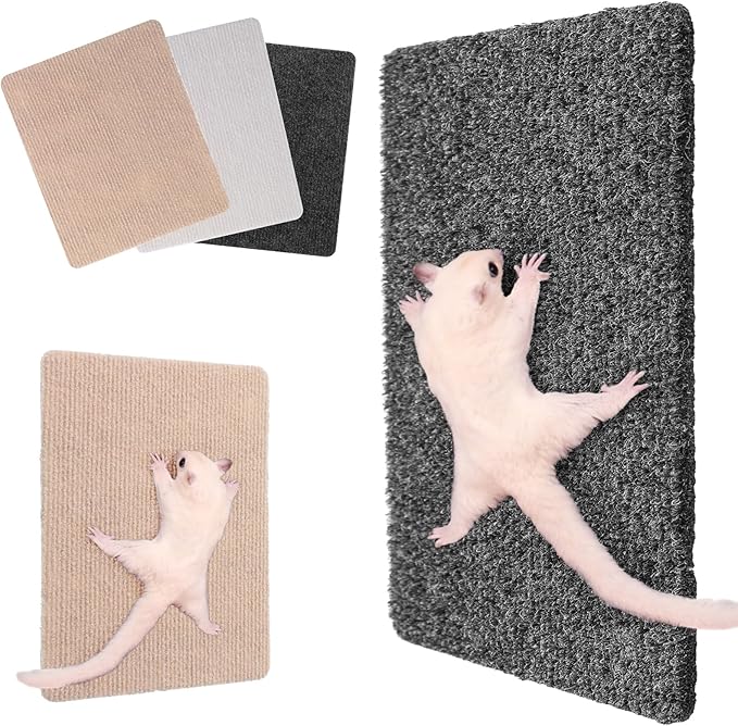 Sugar Glider Toys, 3 Pcs Self-Adhesive Sugar Glider Climbing Mats Sugar Glider Cage Accessories for Sharpening Claws Small Pets Scratching Pads Enrichment Toys for Wall & Furniture Protectors