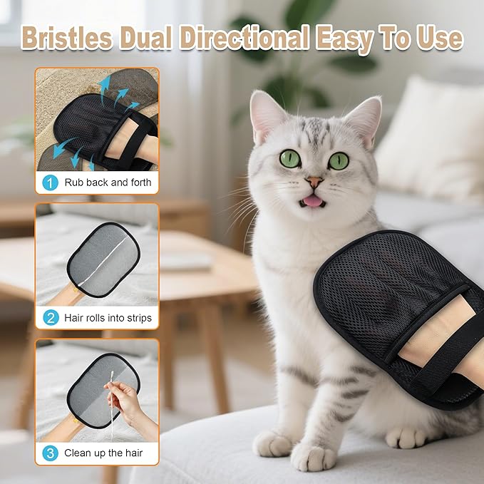 4PCS Pet Hair Removal Glove for Cats & Dogs, Upgraded Five-Finger Electrostatic Pet Hair Remover Glove, Reusable Magic Brush Pet Hair Removal Tool for Laundry, Couch, Carpet & Car Seat