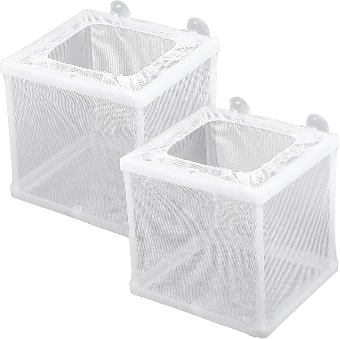2 Pack Fish Incubator Mesh Box Aquarium, 6.3" x 5.51" x 5.91" Breeder Box for Fish Tank White Nylon Mesh Fishes Breeder Boxes for Aquarium Juvenile Fishes Separation Net Fry Hatchery with Suction Cups