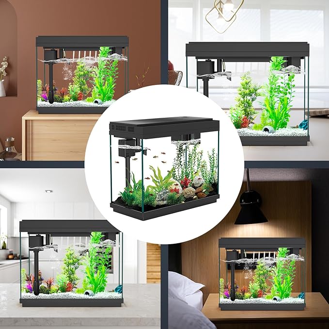 Smart Aquarium Fish Tank with Silent Water Pump, 2.4 Gallon Small Aquarium with Quick Start Kit, Temperature Display, Humidifier and RGB Lights, Perfect for Home, Office, and Decor